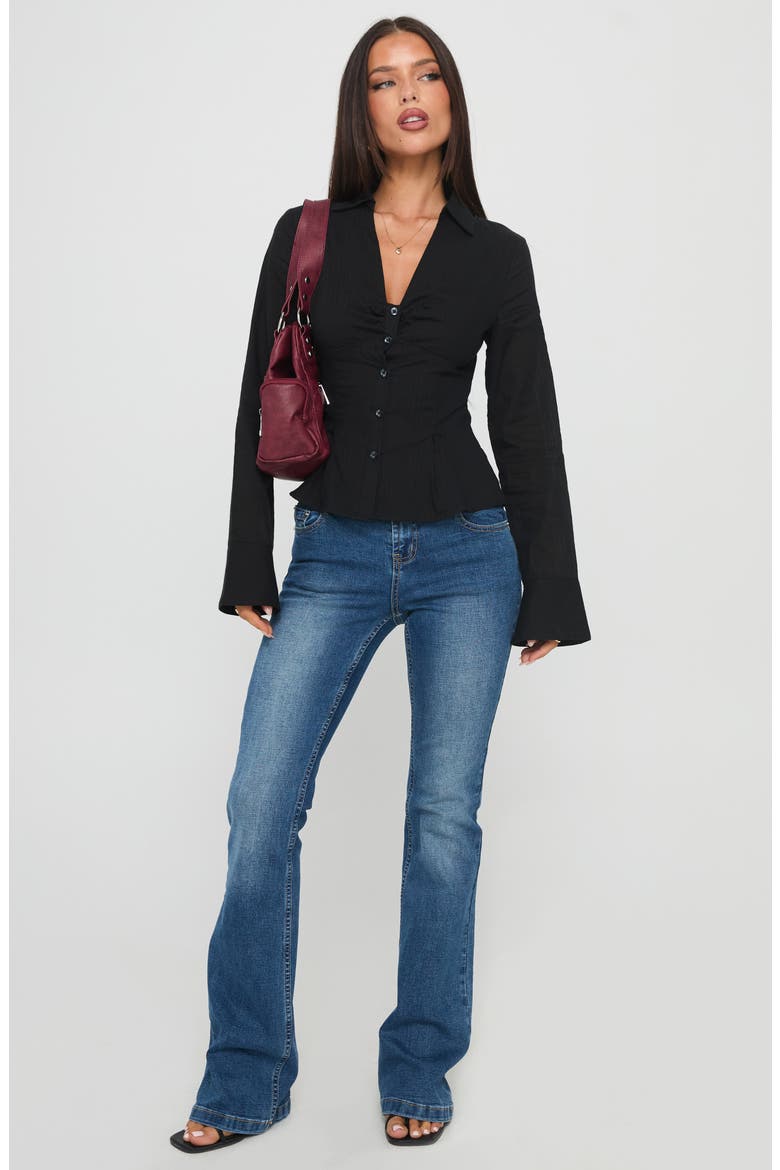 Elowenn Long Sleeve Button-Up Shirt, Alternate, color, BLACK
