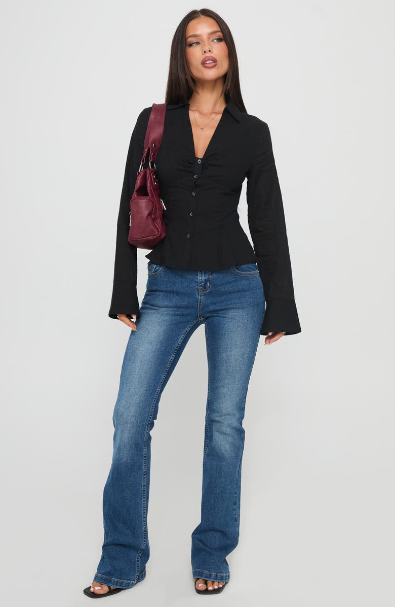 Princess Polly Elowenn Long Sleeve Button-Up Shirt, Alternate, color, Black