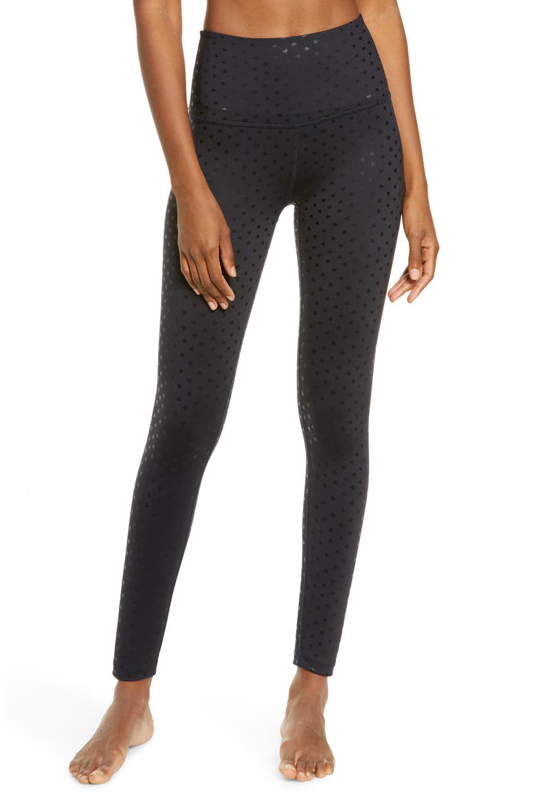 Hearts Midi High Waist Leggings, Main, color, BLACK-SHINY BLACK HEARTS