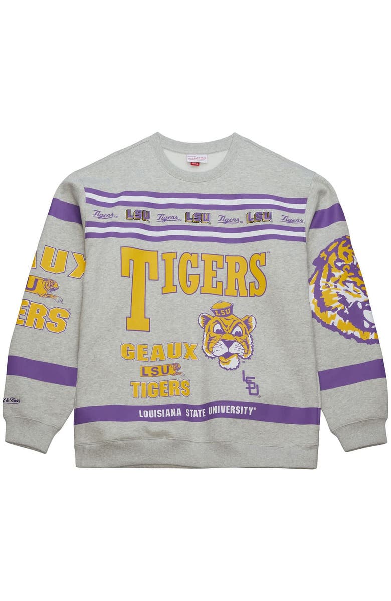 Mitchell & Ness Men's Mitchell & Ness Heather Gray LSU Tigers All Over Print Sweatshirt, Alternate, color, Heather Gray