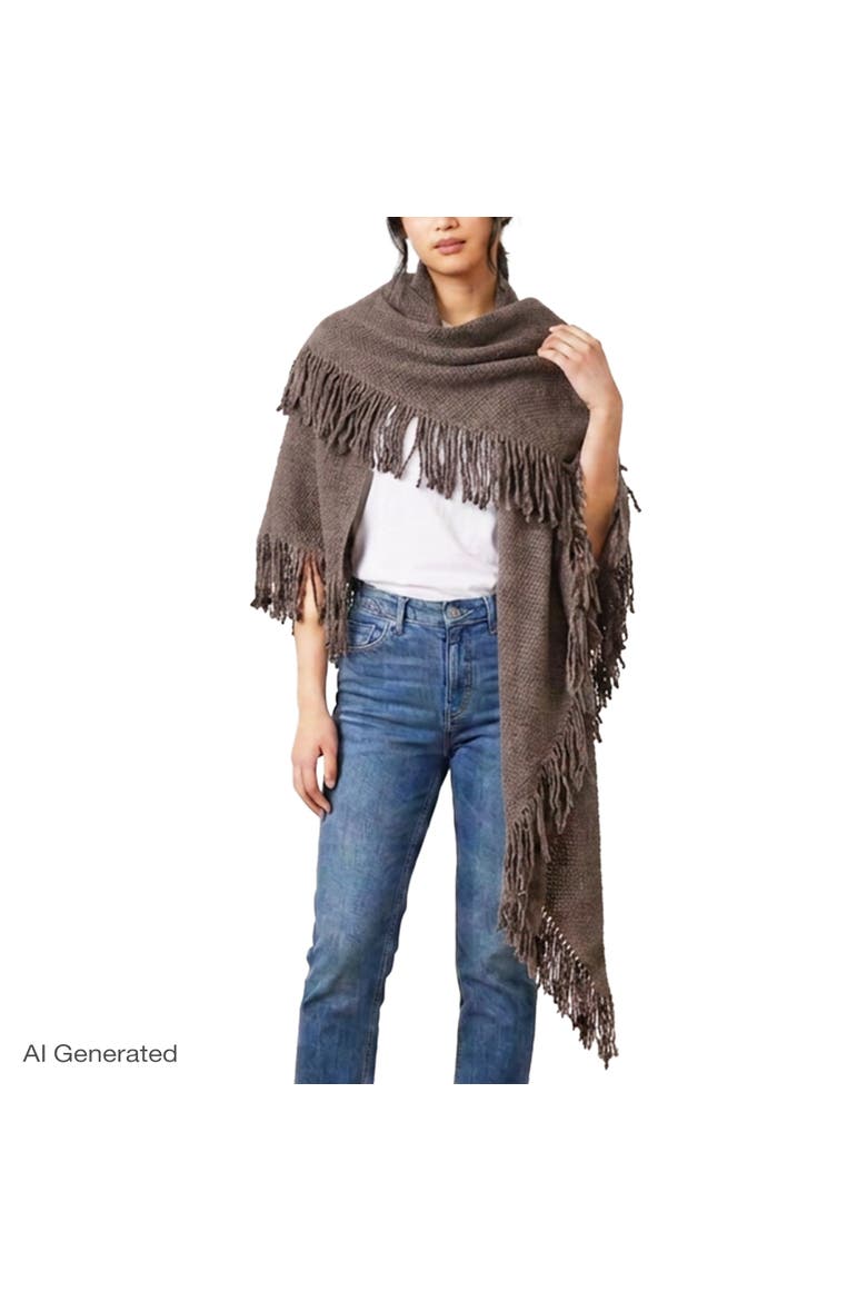 Knitted Triangle Scarf Wrap with Fringe, Alternate, color, HEATHER