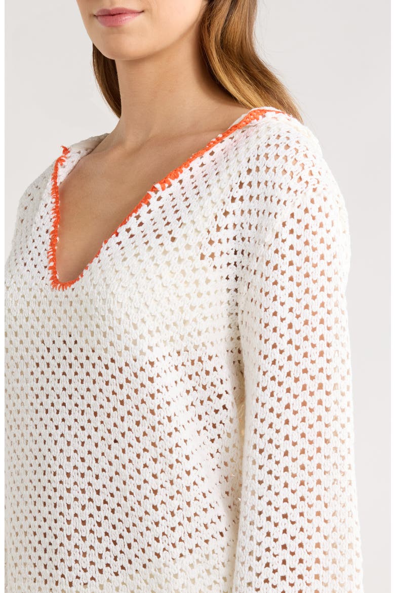 Long Sleeve Sheer Open Stitch Cover-Up Dress, Alternate, color, WHITE