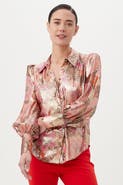 Trina Turk Sagittarius Long-Sleeve Printed Silk Blouse, Ruqa Red Multi