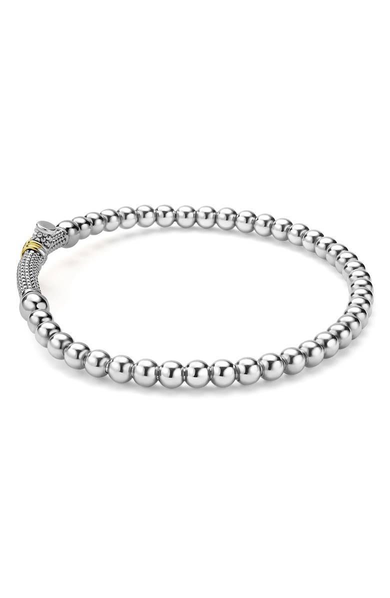 LAGOS Signature Caviar Cross Bead Stretch Bracelet, Alternate, color, Silver