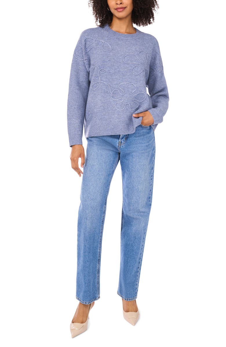 Parker Floral Embellished Sweater, Alternate, color, Denim Heather