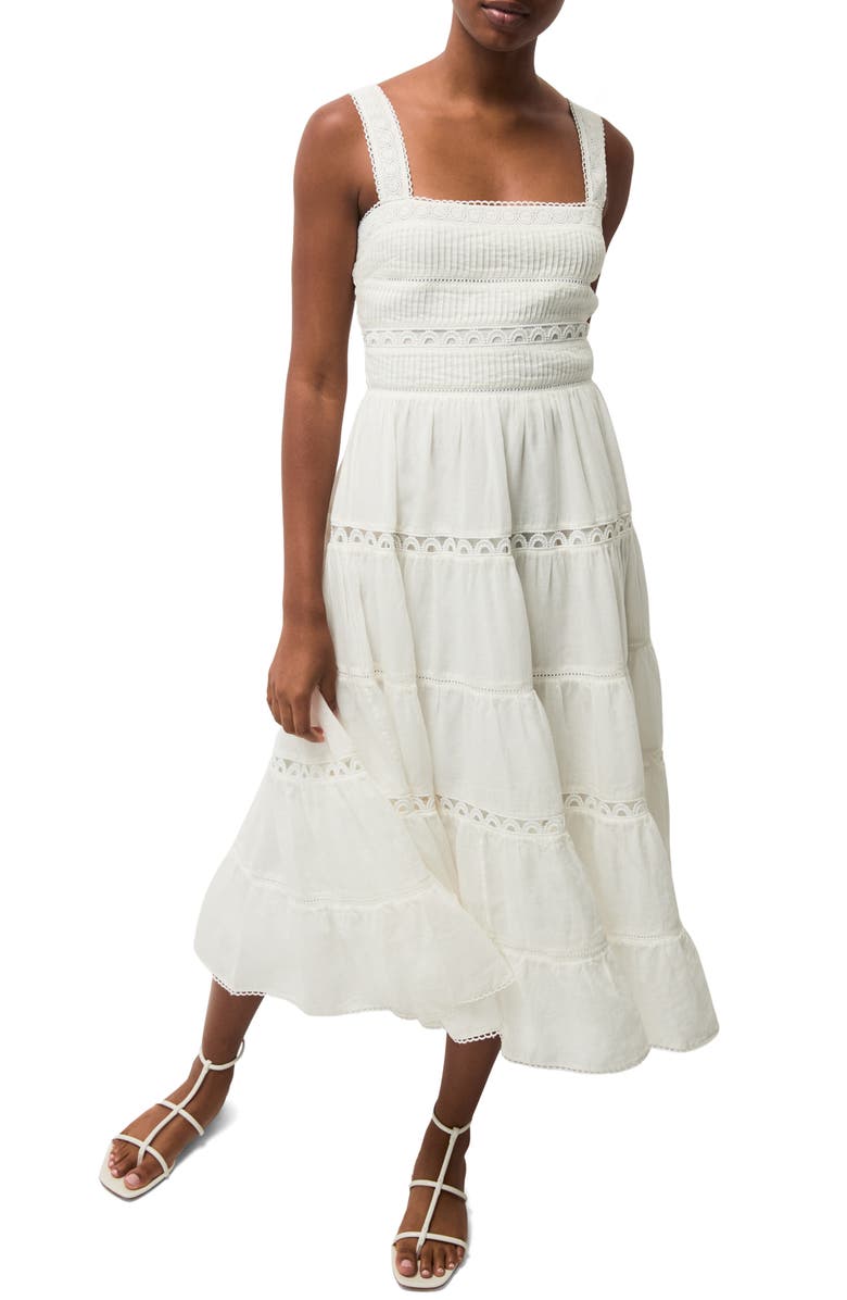 Veronica Beard Lucien Picot Trim Lace Inset Dress, Main, color, Off White