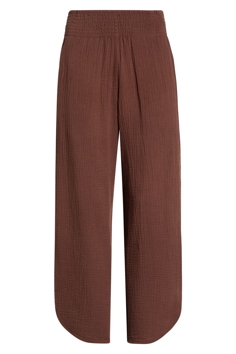 Cali Smocked Waist Double Cloth Pants, Alternate, color, SHAVED CHOCOLATE