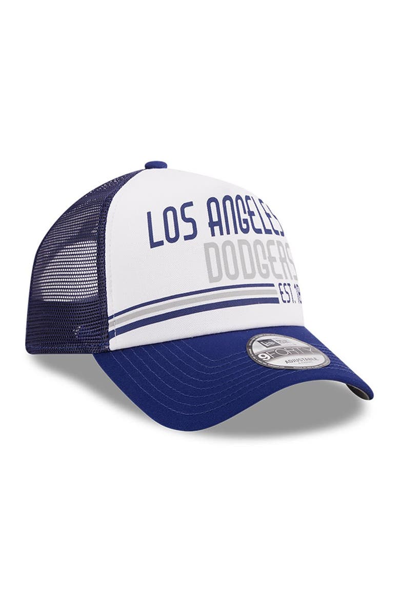 Men's New Era White/Royal Los Angeles Dodgers Stacked A-Frame Trucker 9FORTY Adjustable Hat, Alternate, color, White