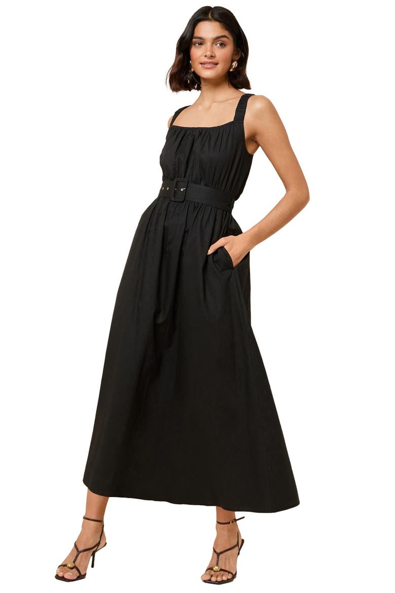 Belted Cotton Maxi Dress, Alternate, color, BLACK