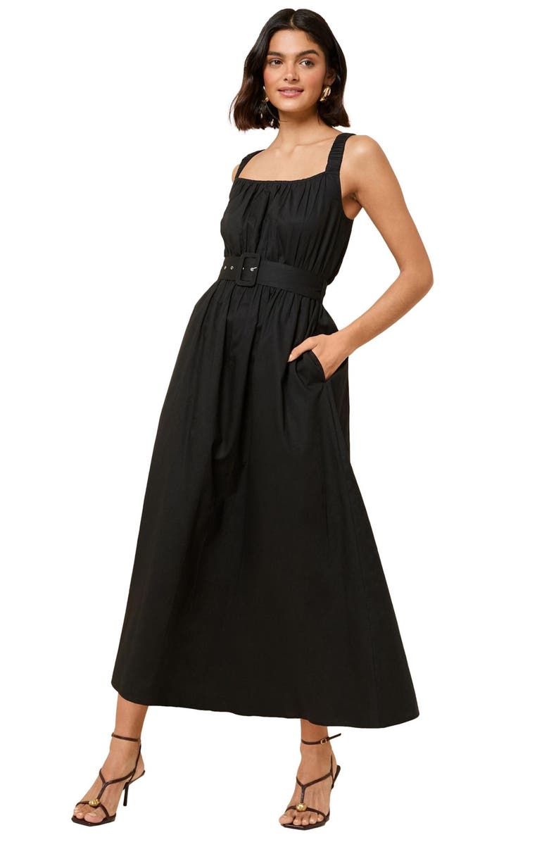Friends Like These Belted Cotton Maxi Dress, Alternate, color, Black