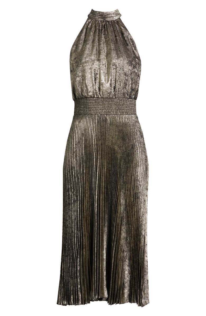 Vince Camuto Halter Neck Metallic Pleated High-Low Dress | Nordstromrack