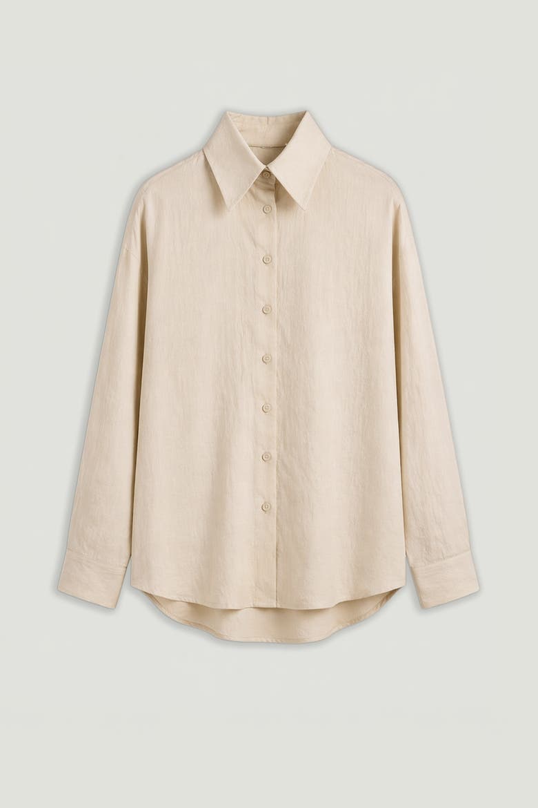 Oversized Linen Button Up Shirt, Alternate, color, Ivory