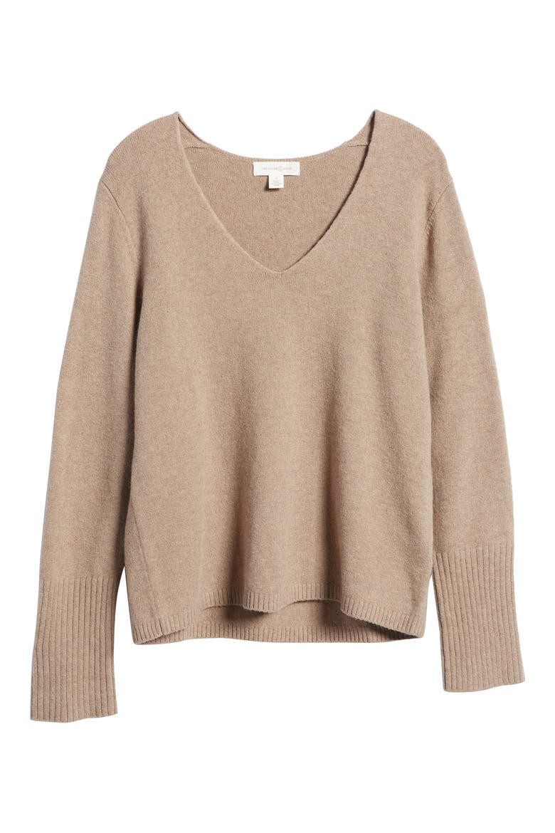 V-Neck Sweater, Alternate, color, BROWN SHIITAKE HEATHER