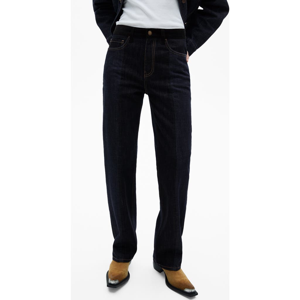Shop Mango High Waist Straight Leg Jeans In Dark Blue