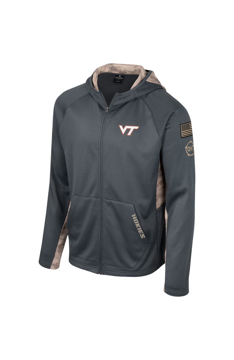 COLOSSEUM Men's Colosseum Charcoal Virginia Tech Hokies OHT Military Appreciation Camo Raglan Full-Zip Hoodie, Alternate, color, 