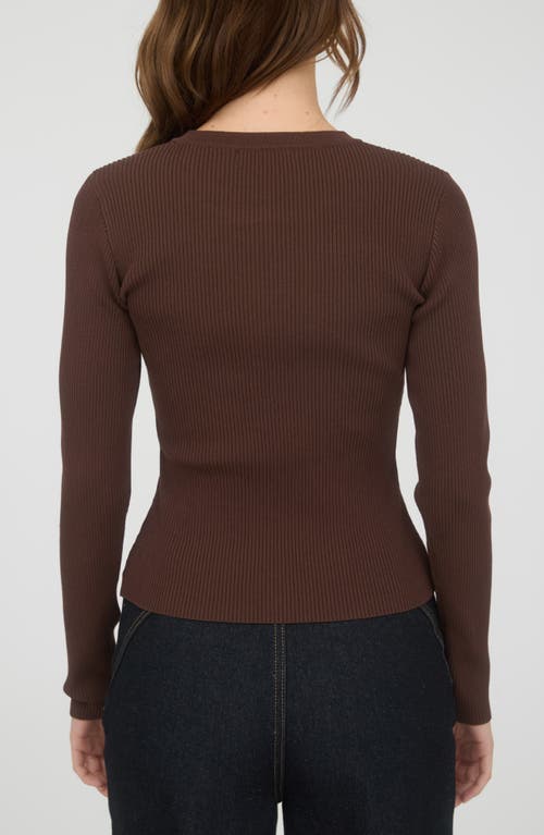 Blu Pepper Snap Button Front Rib Long Sleeve Top In Brown