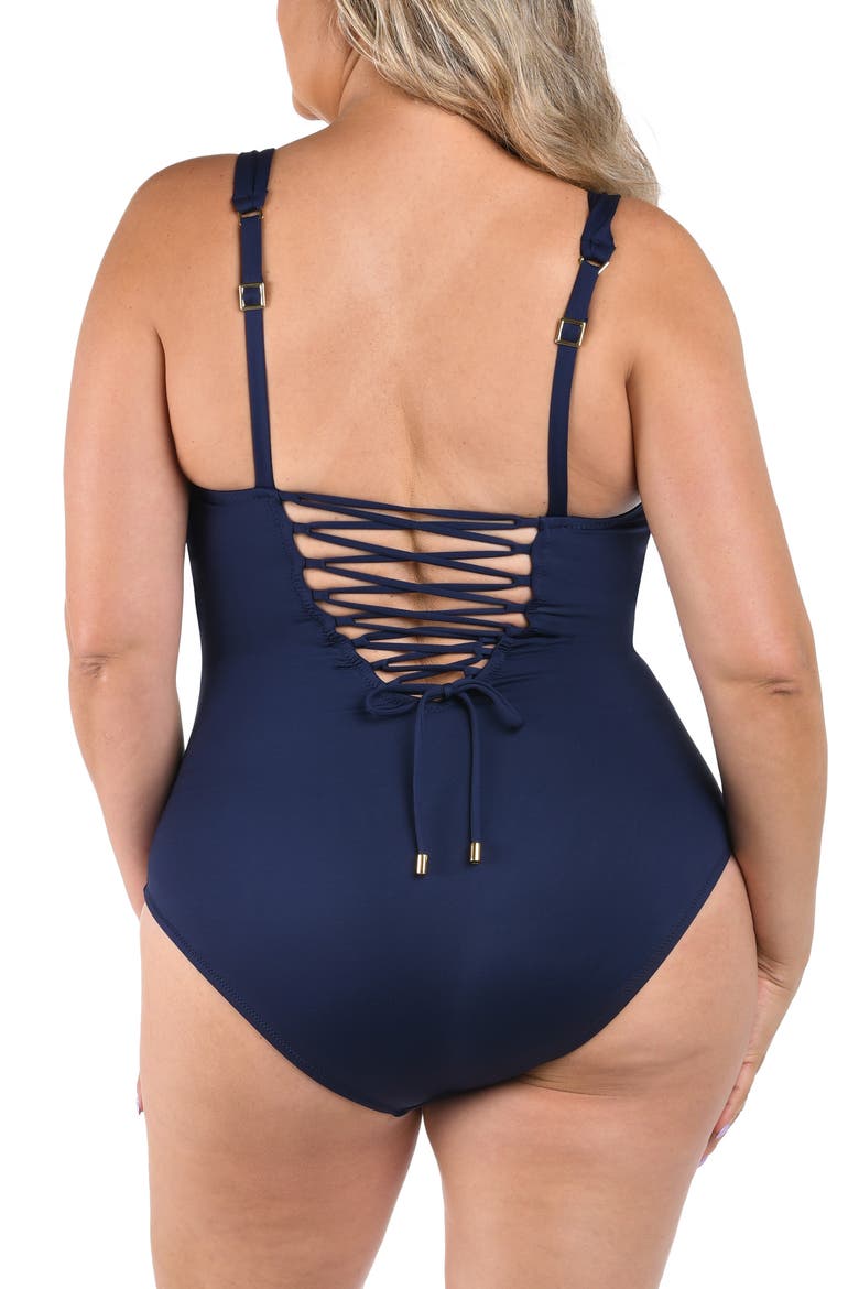 Luxe Square Neck One-Piece Swimsuit, Alternate, color, INDIGO