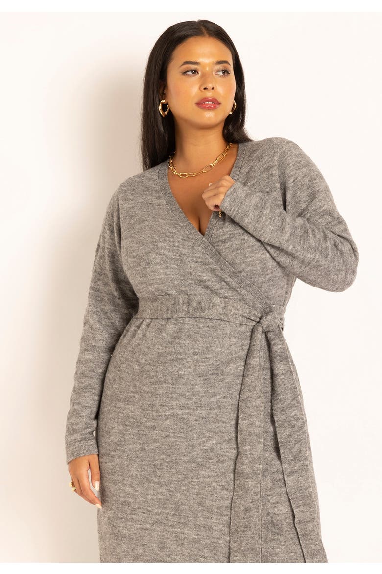 Sweater Wrap Dress, Alternate, color, MEDIUM HEATHER