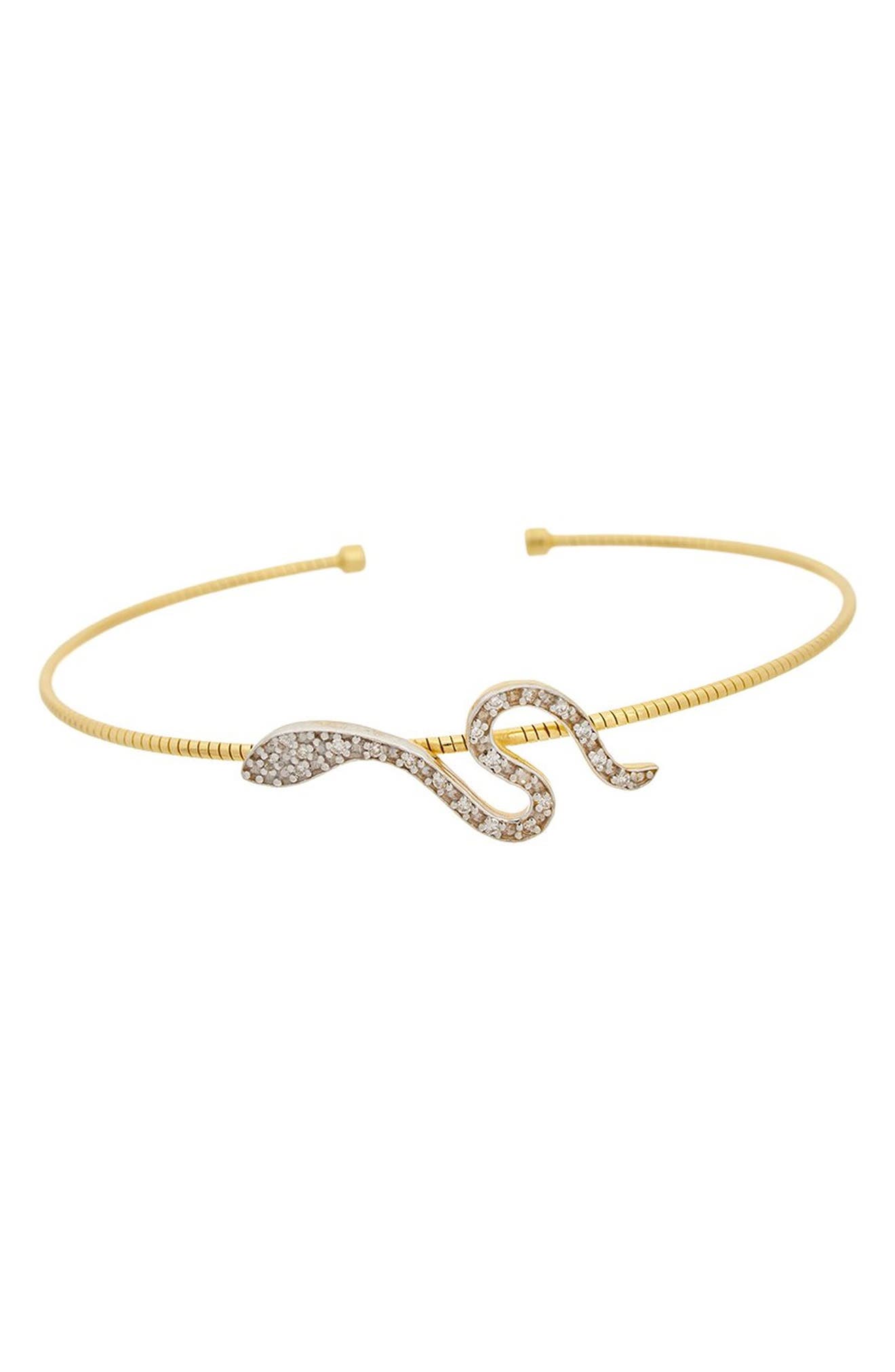 Sterling Silver Diamond Snake Cuff Bangle