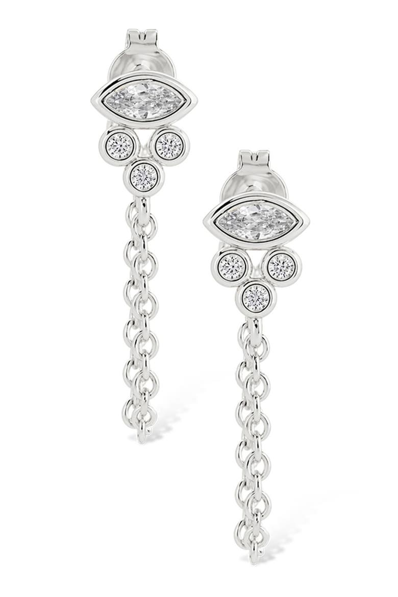 Evil Eye Chain Drop Front/Back Earrings, Alternate, color, SILVER