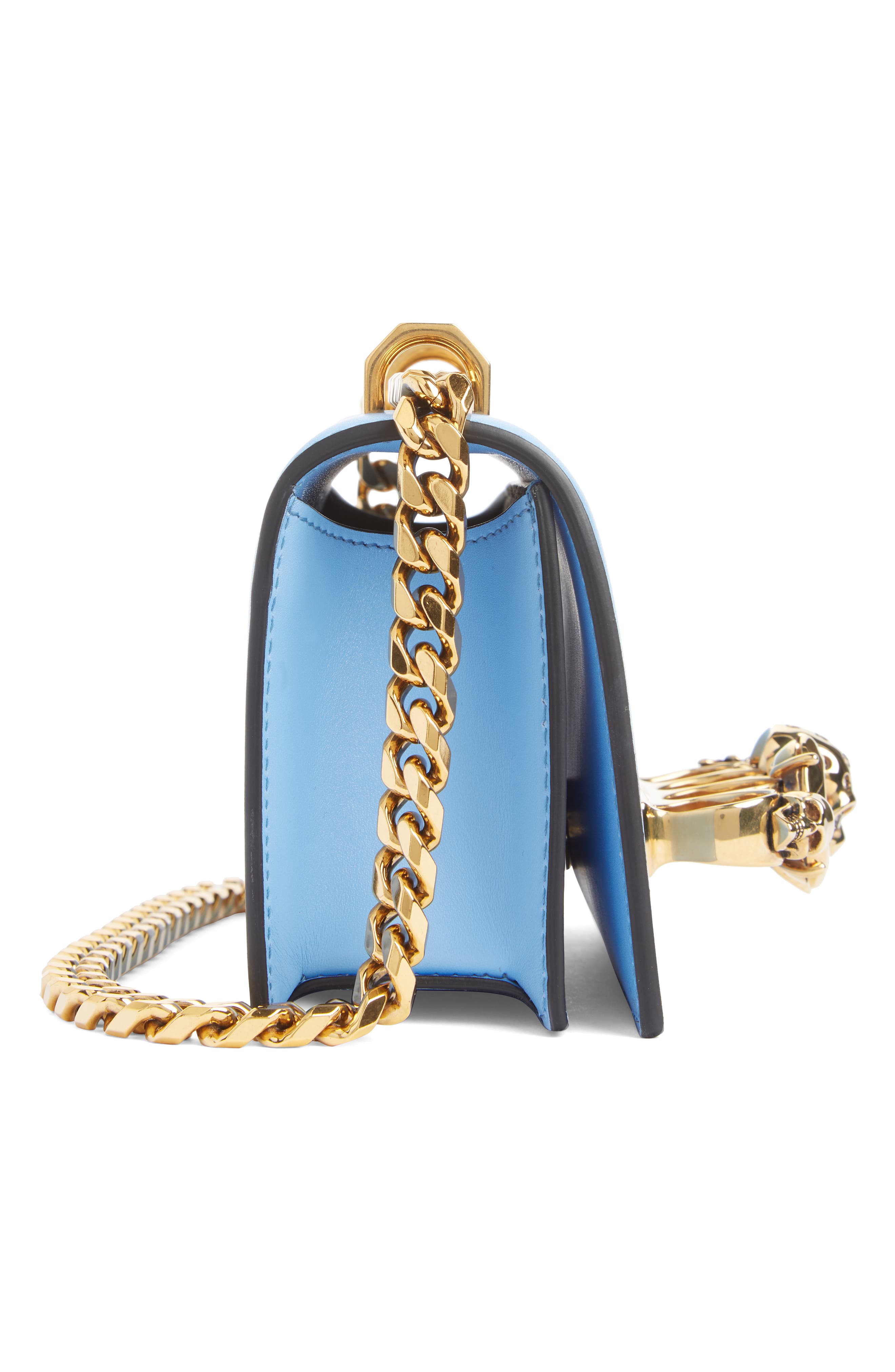 Alexander McQueen Mini Leather Knuckle Crossbody Bag, Alternate, color, FLAX BLUE