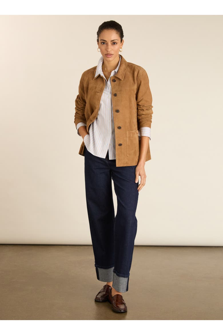 Nicola Cotton Stripe Shirt, Alternate, color, Blue, Brown & White Stripe