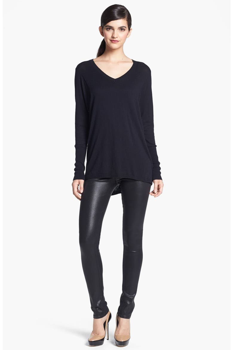 V-Neck High/Low Sweater, Main, color, BLACK