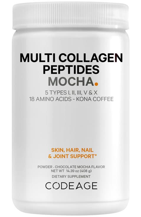 Multi Collagen Peptides Protein Mocha Powder Supplement