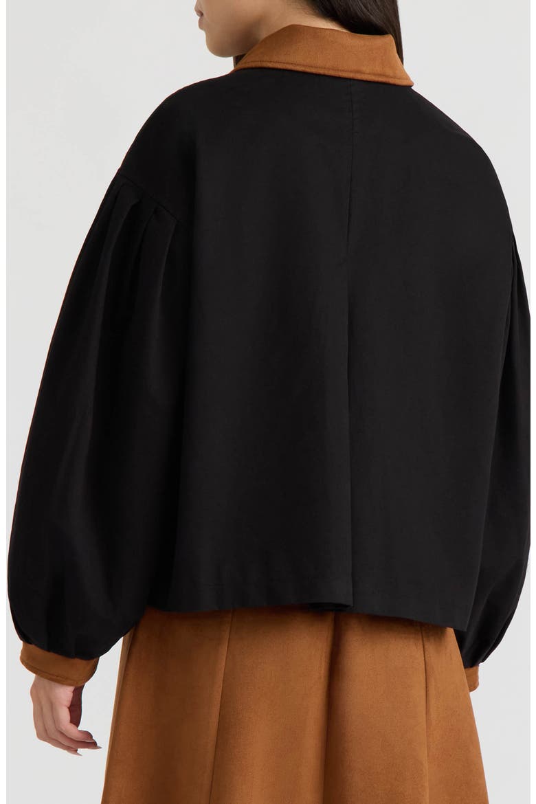 Zip Front Jacket with Bubble Sleeves, Alternate, color, BLACK