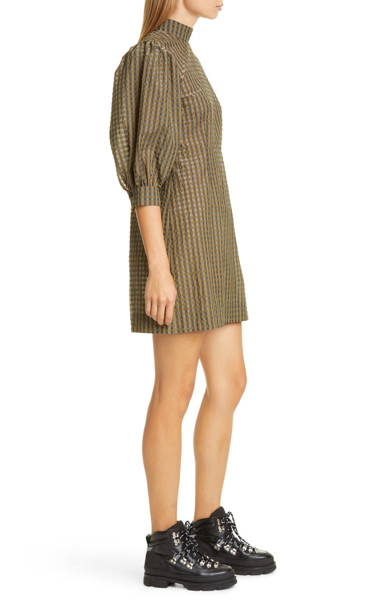 Ganni Short Check Seersucker Dress, Alternate, color,
