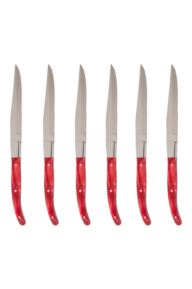 Provencal 6-Piece Serrated Steak Knife Set, Main, color, RED