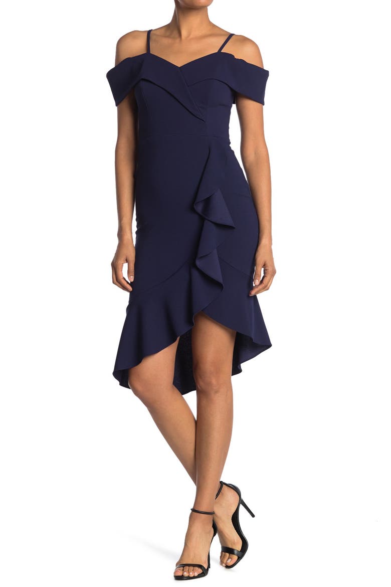 Cold Shoulder Ruffle Hem Midi Dress, Main, color, NVY