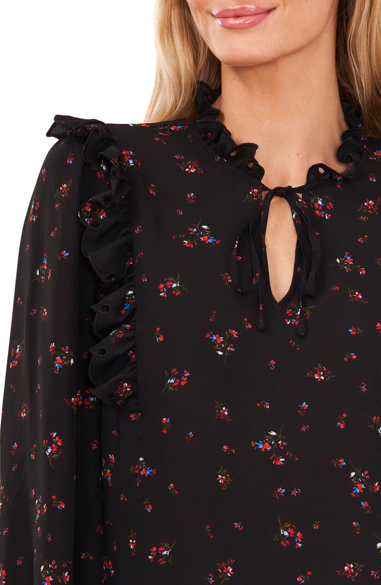CeCe Floral Ruffle Split Neck Blouse, Alternate, color, 