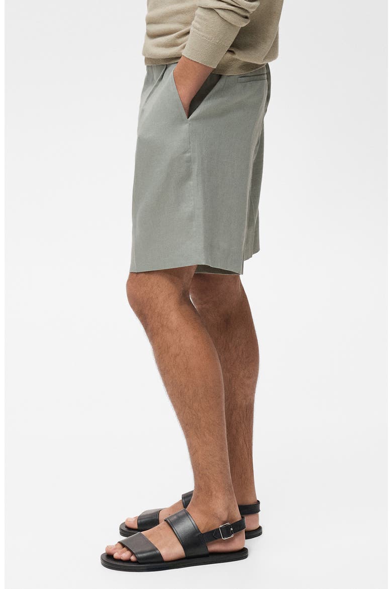 Pleated Linen Bermuda Shorts, Alternate, color, AQUA GREEN
