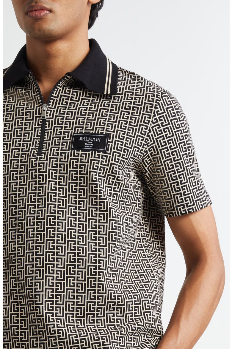 Couture Label Monogram Jacquard Half Zip Polo, Alternate, color, GFE IVORY/BLACK