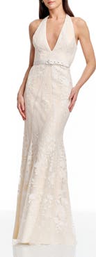 Dress the Population Devin Embroidered Lace Halter Evening Gown