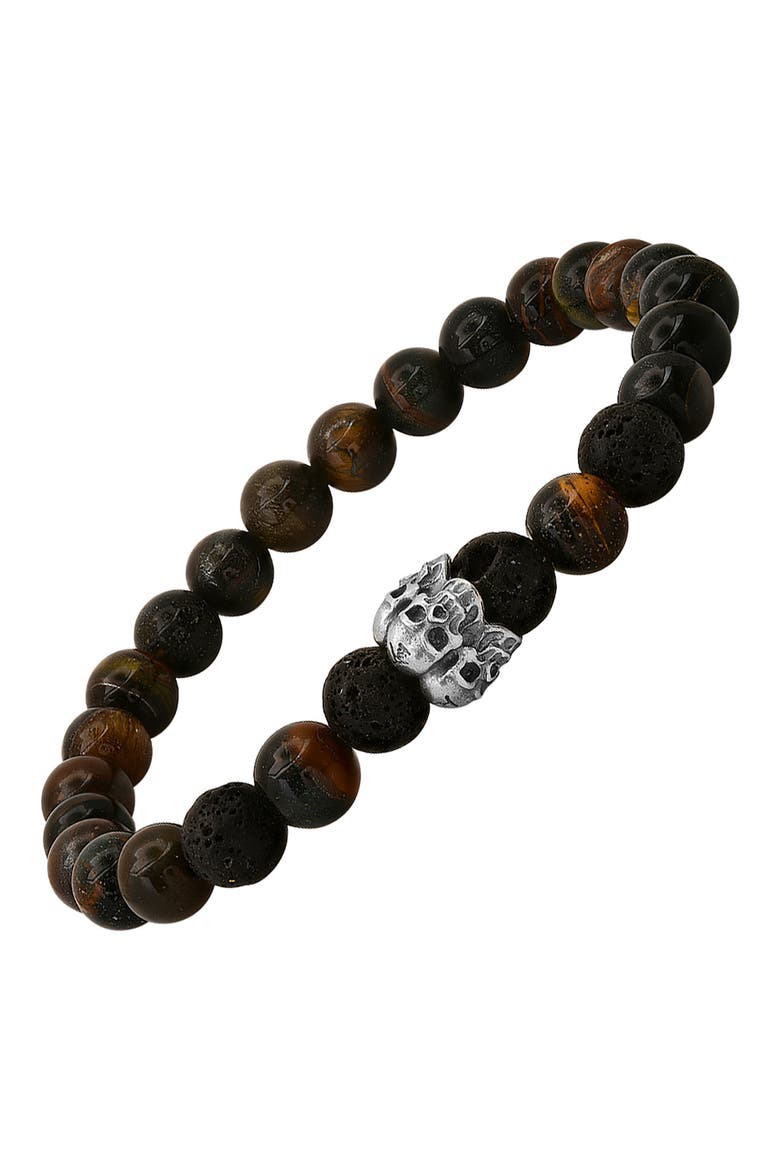 Sterling Silver Tiger's Eye & Lava Bead Stretch Bracelet, Alternate, color, BROWN/BLACK