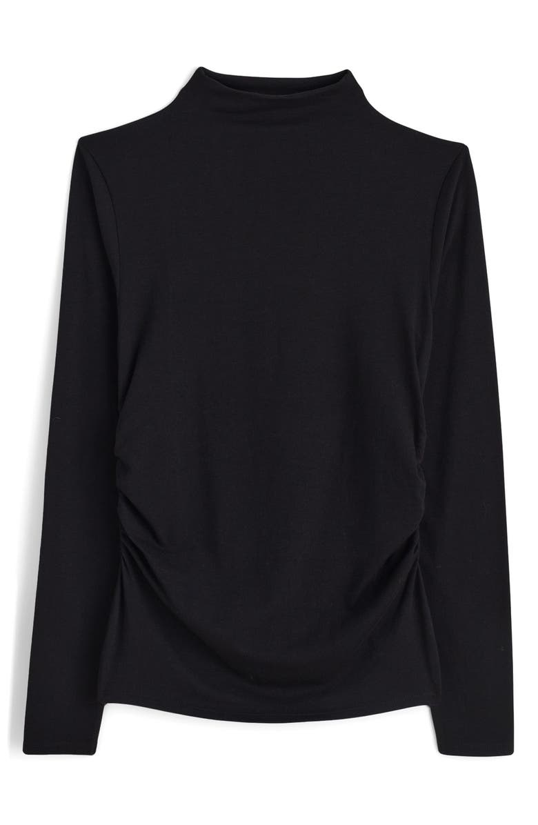 Madewell Ruched Mock Neck Long Sleeve Top, Main, color, Jet Black