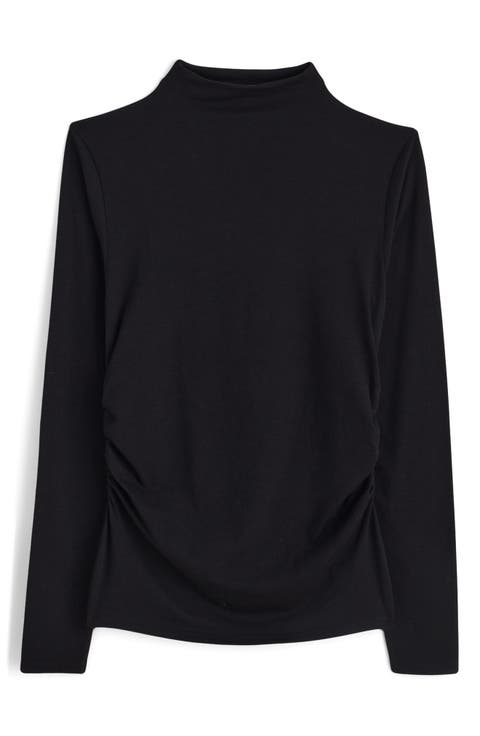 Ruched Mock Neck Long Sleeve Top