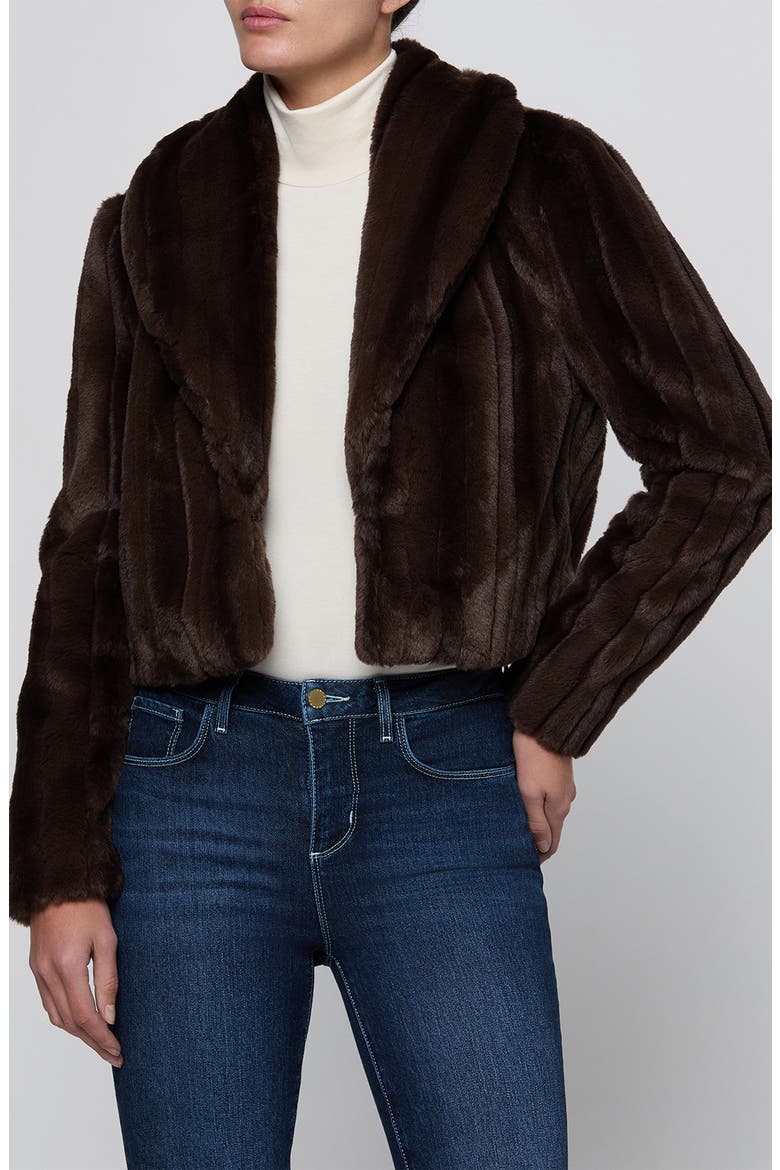 Davy Crop Faux Fur Jacket, Main, color, DARK JAVA STRIPED FUR