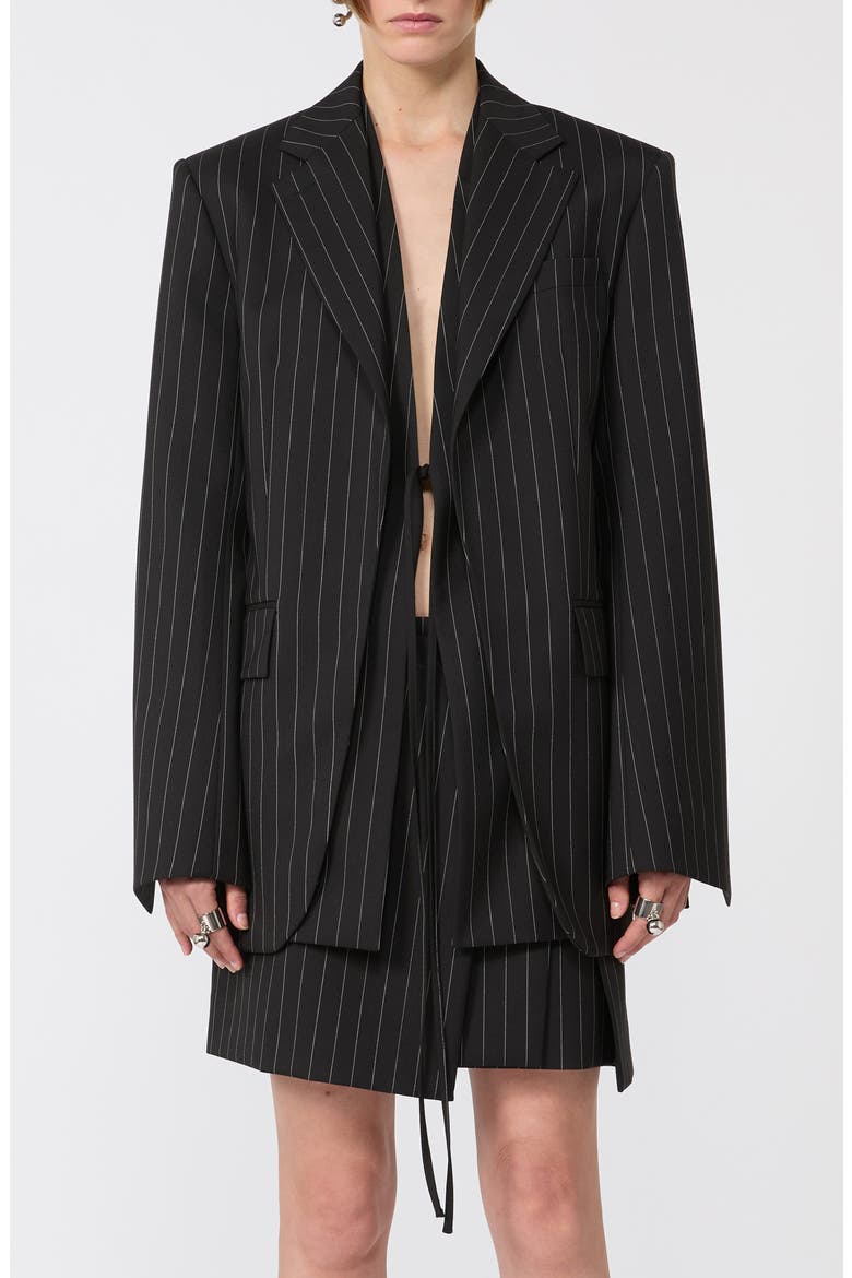 Divina Pinstripe Stretch Wool Blend Inset Front Jacket, Main, color, BLACK