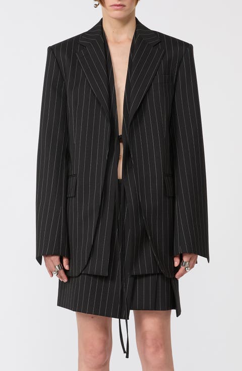Divina Pinstripe Stretch Wool Blend Inset Front Jacket