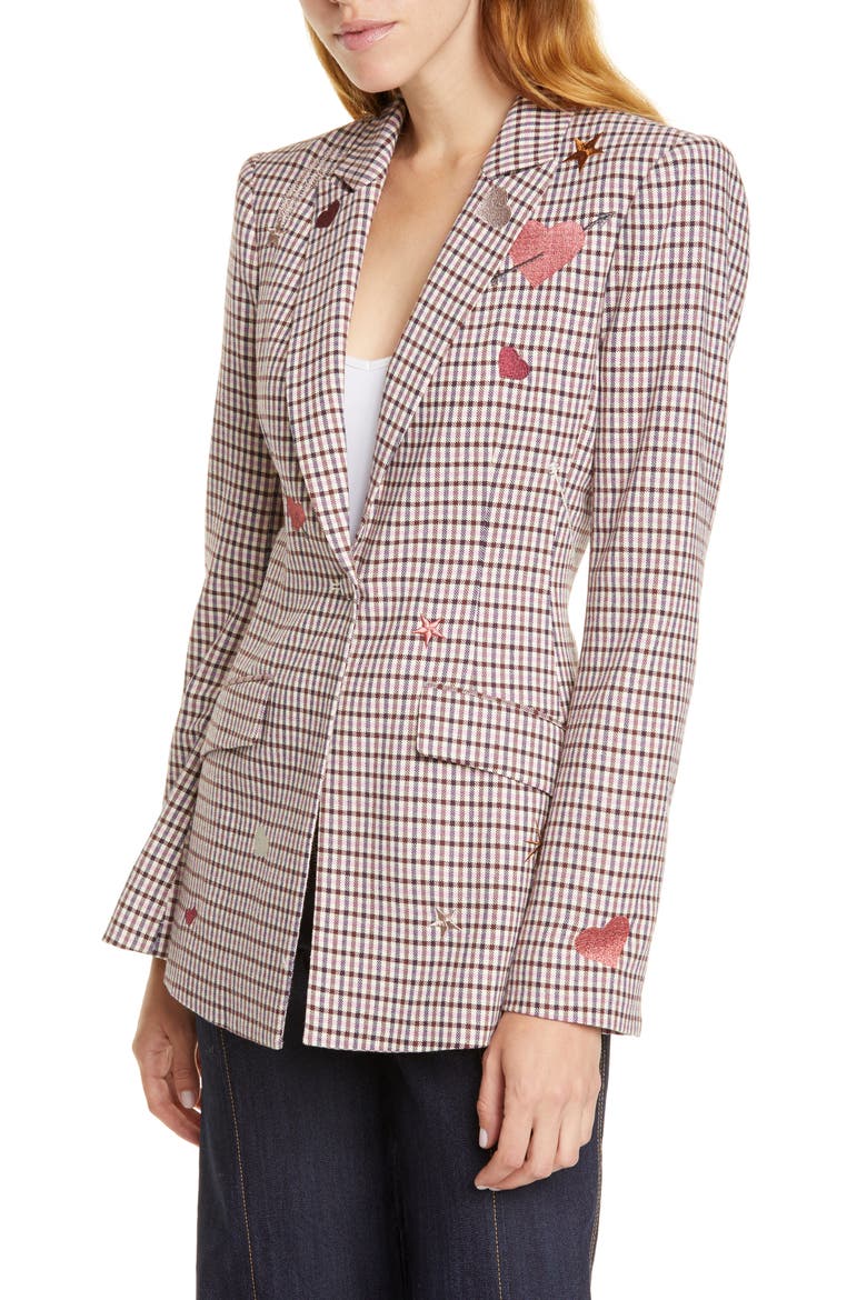 Estelle Check Embroidered Blazer, Main, color, METALLIC/ MULTI