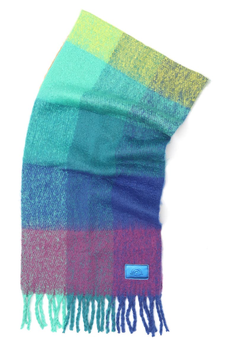 Rainbow Check Fringe Scarf, Alternate, color, BLUE