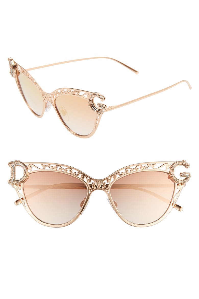 54mm Cat Eye Sunglasses, Main, color, PINK GOLD/ GRAD PINK MIRROR