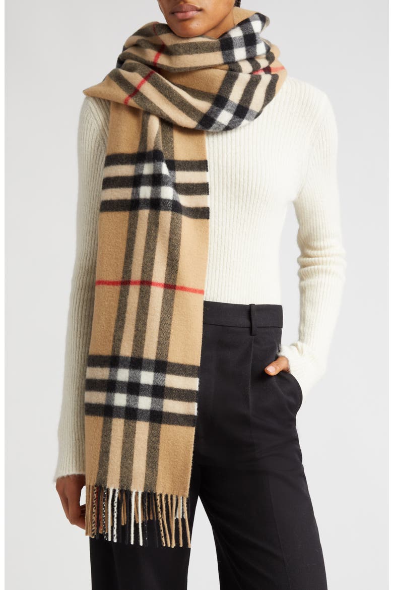 Giant Check Washed Cashmere Scarf, Alternate, color, ARCHIVE BEIGE