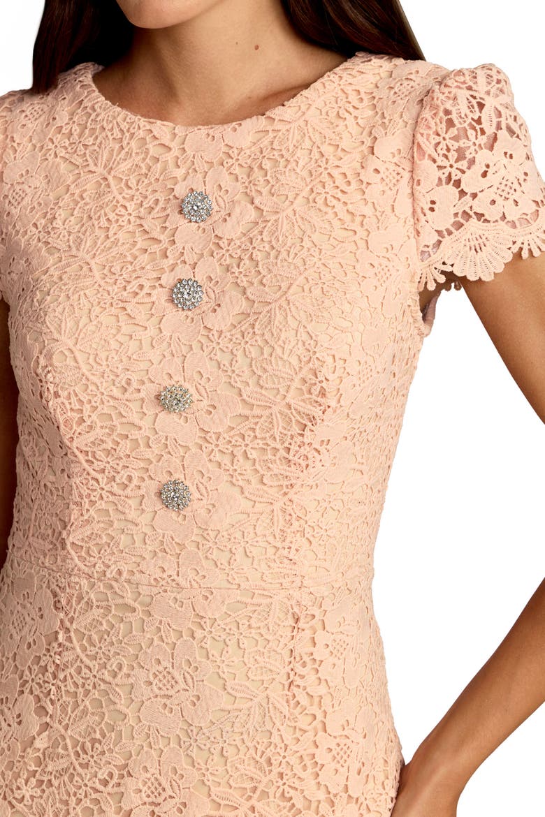 Embroidered Lace Cap Sleeve Midi Dress, Alternate, color, Peach