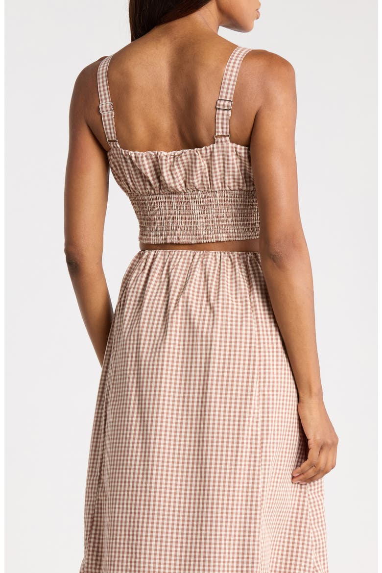 Shirred Gingham Crop Top, Alternate, color, LATTE/ ECRU
