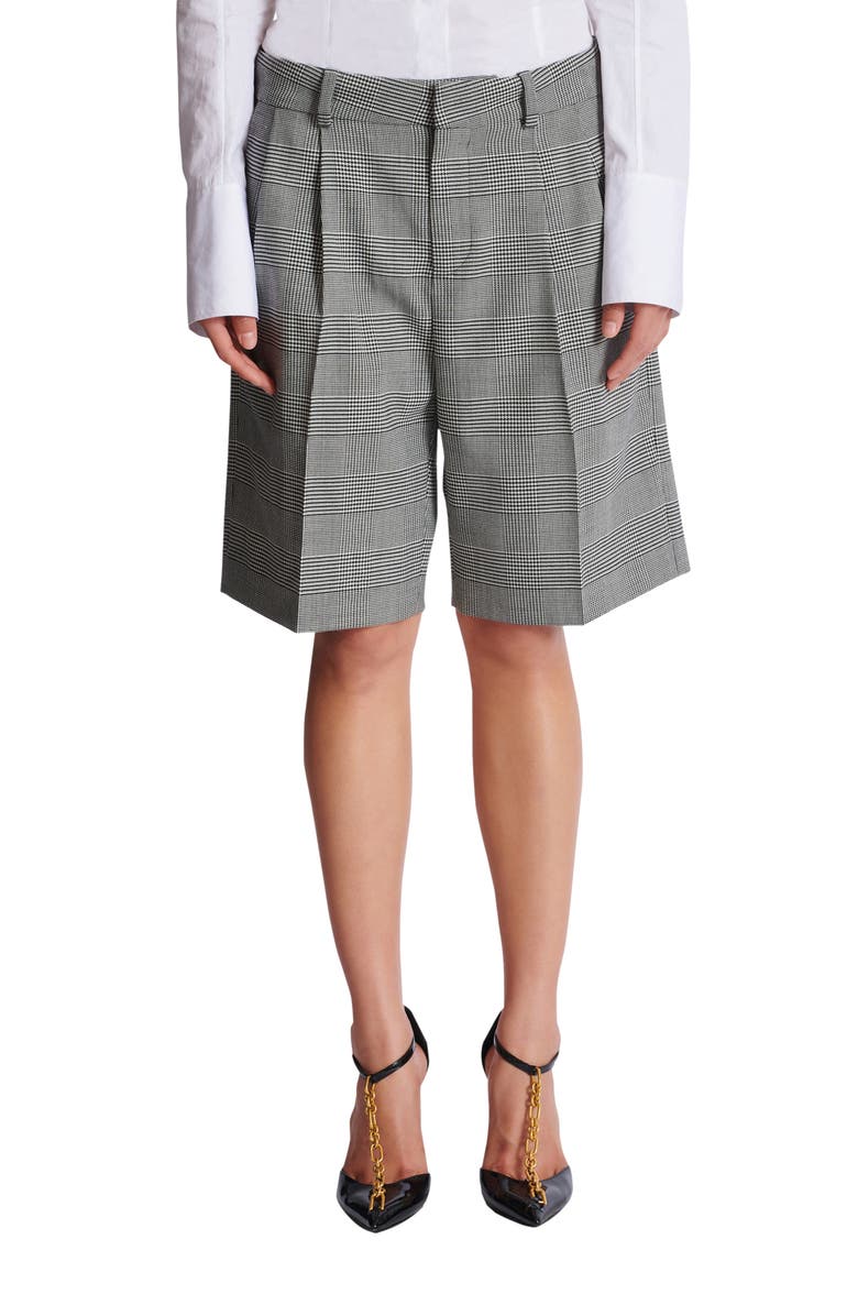 Balmain Darted shorts with Prince of Wales check, Alternate, color, Black