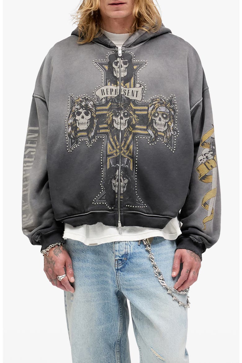 G 'n' R Cross Graphic Zip Hoodie, Main, color, STAINED BLACK